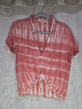 Cloth & Stone Peach Tie-Dye Button Down Short Sleeve Top